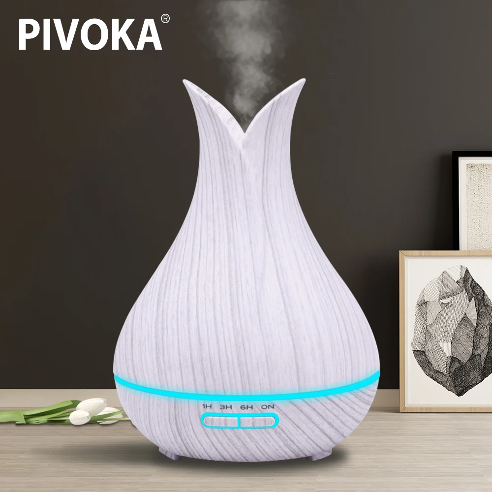 PIVOKA 400ml Aroma Essential Oil Diffuser Ultrasonic Air Humidifier with Wood Grain 7 Color Changing LED Lights for Office Home
PIVOKA 400ml Aroma Essential Oil Diffuser Ultrasonic Air Humidifier with Wood Grain 7 Color Changing LED Lights for Office Home