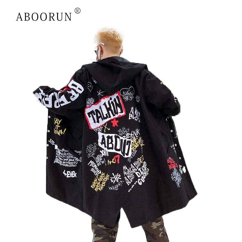 ABOORUN Men's Hip Hop Jackets Long Graffiti Printed Hooded Jackets Fashion Windbreaker Coat for Male R1227
ABOORUN Men's Hip Hop Jackets Long Graffiti Printed Hooded Jackets Fashion Windbreaker Coat for Male R1227