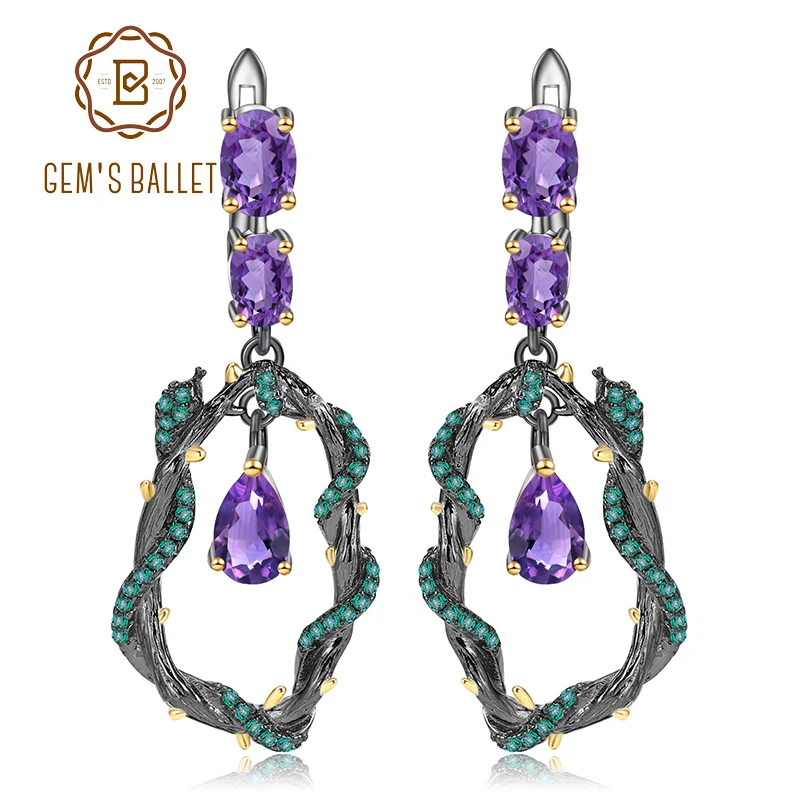 GEM'S BALLET 4.34Ct Natural Amethyst Gemstone Earrings 925 Sterling Silver Handmade Branch Snake Drop Earrings for Women Bijoux
GEM'S BALLET 4.34Ct Natural Amethyst Gemstone Earrings 925 Sterling Silver Handmade Branch Snake Drop Earrings for Women Bijoux