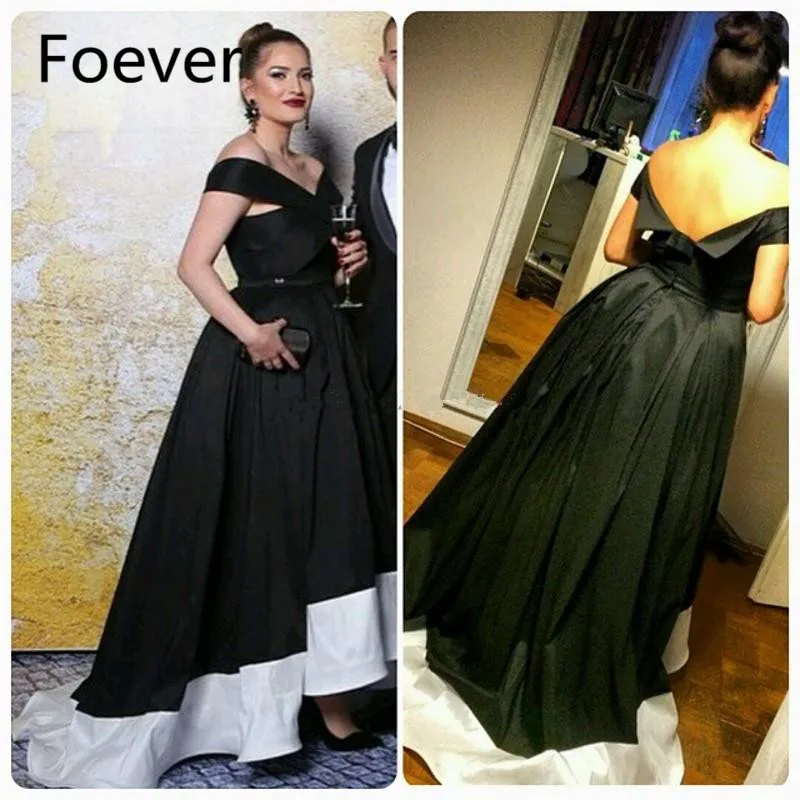 Plus Size White Black Celebrity Evening Dresses Off Shoulder Taffeta Backless Evening Gowns Ankle Length Prom Dresses
Plus Size White Black Celebrity Evening Dresses Off Shoulder Taffeta Backless Evening Gowns Ankle Length Prom Dresses