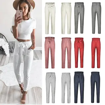 Women's High Waist Stripe Lace Up Trousers Casual Drawstring Elastic Long Trousers Ladies Pencil Trousers
Women's High Waist Stripe Lace Up Trousers Casual Drawstring Elastic Long Trousers Ladies Pencil Trousers