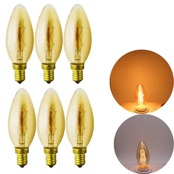 

6 pcs/lot C35 E14 40W 220-240V retro tungsten lamp Edison bulb filament amber glass lamp home decoration bulb