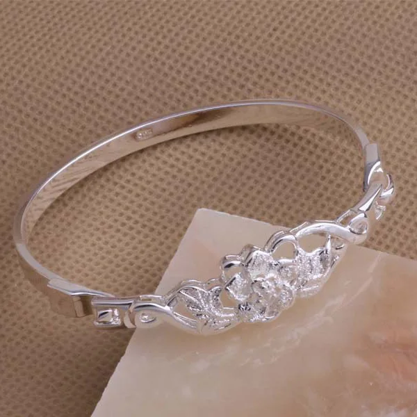 AB001 Hot sterling bangle bracelet fashion jewelry Flower buckle /aemaivta ahcaiyja silver color | Украшения и аксессуары