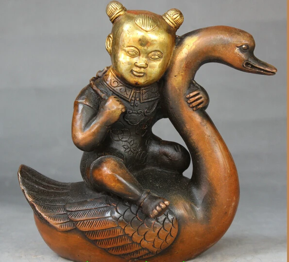 bi003023 7" China Chinese Folk Bronze Gilt TongZi Boy Ride Swan Cygnus Ducker Statue
bi003023 7" China Chinese Folk Bronze Gilt TongZi Boy Ride Swan Cygnus Ducker Statue