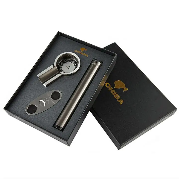 COHIBA Business Gifts Black Metal Cigar Ashtray Stainless steel Cigar Cutter Cigar Tube with Humidifier with Original Box
COHIBA Business Gifts Black Metal Cigar Ashtray Stainless steel Cigar Cutter Cigar Tube with Humidifier with Original Box