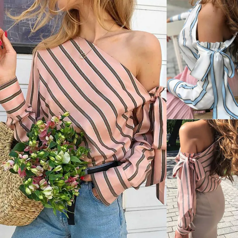 Summer Elegant Blouses Shirts Women Casual Striped Long Sleeve One Shoulder Tops Blouse Women 2019 blouse et chemisier femme
Summer Elegant Blouses Shirts Women Casual Striped Long Sleeve One Shoulder Tops Blouse Women 2019 blouse et chemisier femme