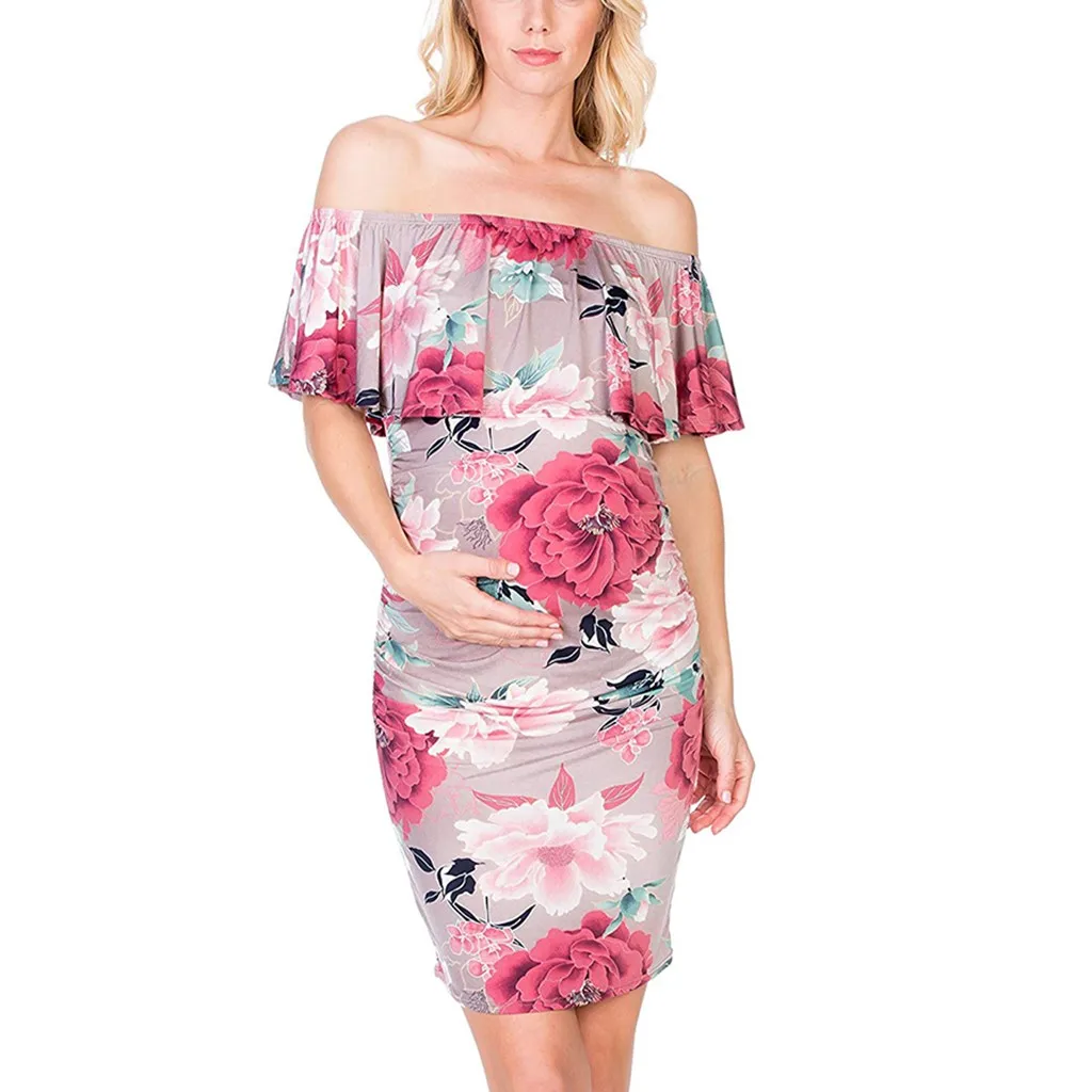 Pregnancy Party Summer Party Dress polyester Ruffle Off-Shoulder Floral Print Dress For Pregnant Woman Lactation Clothes z0409 
Pregnancy Party Summer Party Dress polyester Ruffle Off-Shoulder Floral Print Dress For Pregnant Woman Lactation Clothes z0409