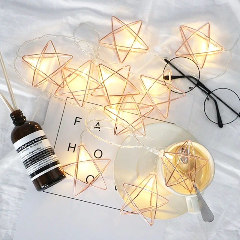LED Fairy String Light Retro Iron Metal Hexagon Pentagram Diamond Ball Rope Xmas Holiday Wedding Party Home Decoration | Лампы и