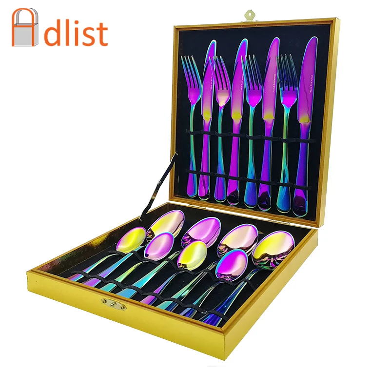 16pcs Rainbow Cutlery Set in Gift box Kitchen Dinner Set Stainless Steel Tableware Colorfull Flatware set Fork Spoon Knife set
16pcs Rainbow Cutlery Set in Gift box Kitchen Dinner Set Stainless Steel Tableware Colorfull Flatware set Fork Spoon Knife set