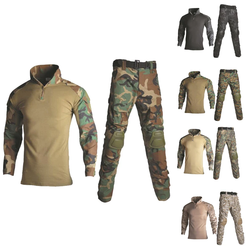 Camouflage Military Uniform US Army Combat Ghillie Suit Airsoft Paintball Tactical Shirt + Pants With Knee Elbow Pads
Camouflage Military Uniform US Army Combat Ghillie Suit Airsoft Paintball Tactical Shirt + Pants With Knee Elbow Pads