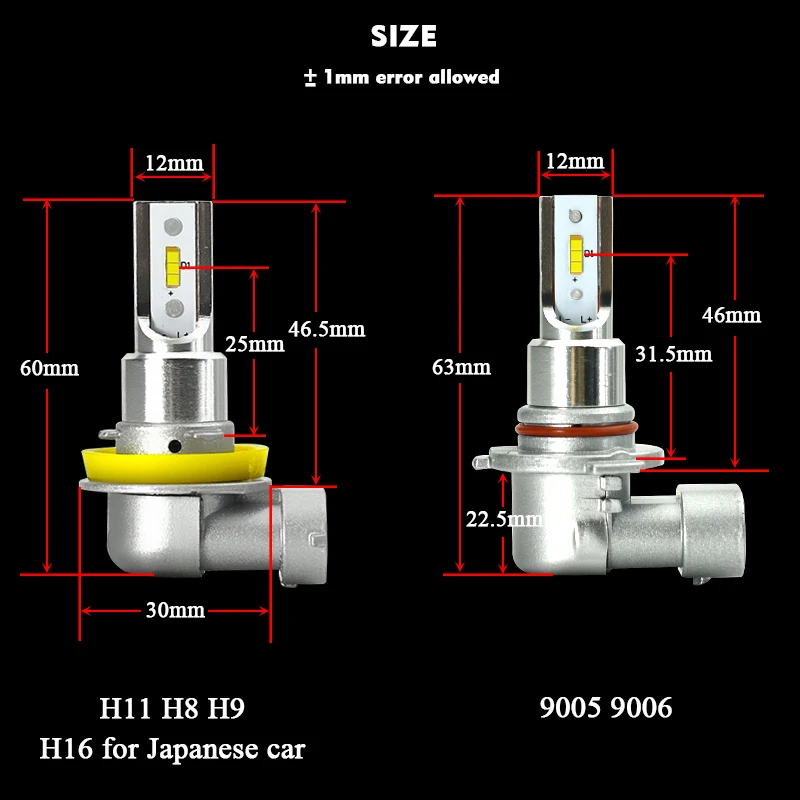 CNSUNNYLIGHT Slim LED Car Headlight Bulbs H8 H11 9005 9006 24Wpair 2400Lm White 6000K All in One 12V Auto Lights Plug and Play (2)