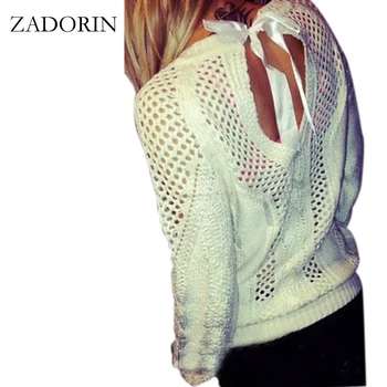 New Fashion 2019 Women Hollow Out Pullover Sexy Backless Lace Up Sweater Women Knitted Pull Femme White Purple
New Fashion 2019 Women Hollow Out Pullover Sexy Backless Lace Up Sweater Women Knitted Pull Femme White Purple
