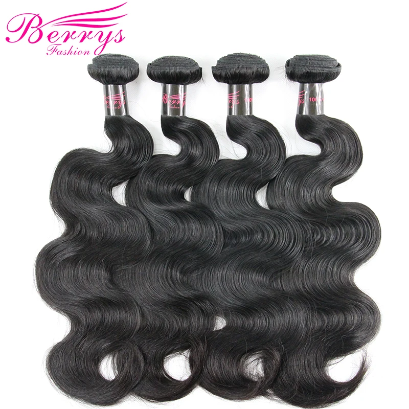 

100% Virgin Hair Unprocessed Indian Hair Body Wave 4pcs/lot 10 Inches to 28 Inches Human Hair Weft Berrys Fashion