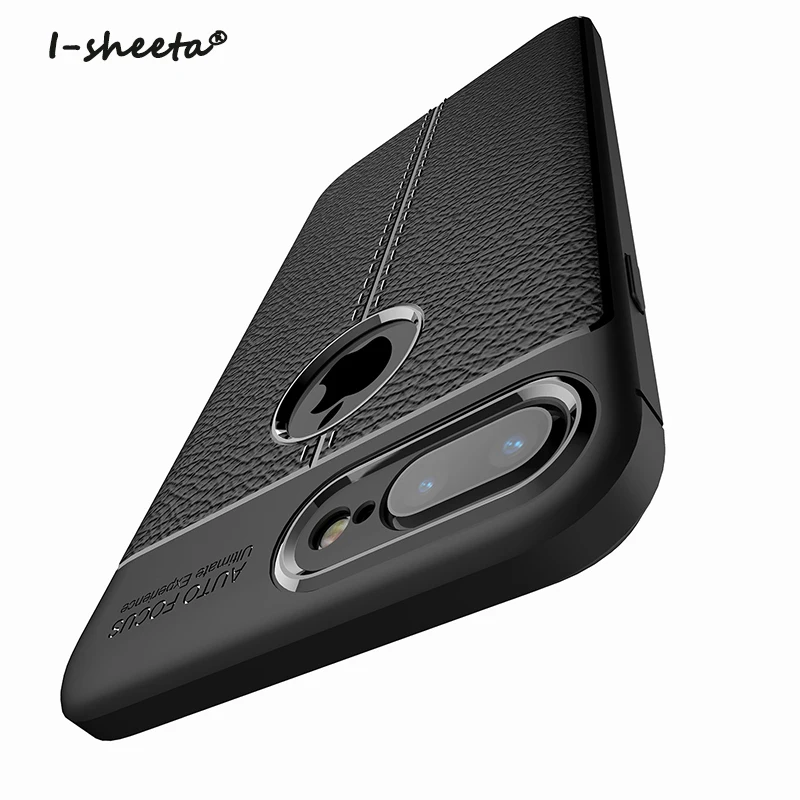 Ударопрочный чехол для iPhone 7 8 Plus 6s личи кожаный гелевый Чехол с текстурой 6 6S