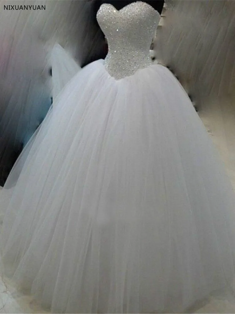 Sweetheart Ball Gown Wedding Dresses White Ivory Tulle Crystal Wedding Dress Lace Up Back Cheap Bride Dress
Sweetheart Ball Gown Wedding Dresses White Ivory Tulle Crystal Wedding Dress Lace Up Back Cheap Bride Dress