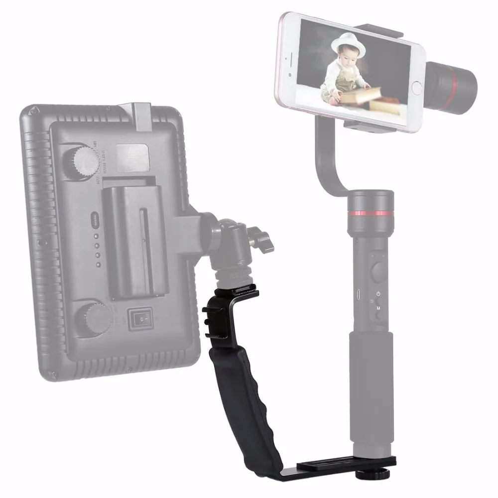 PULUZ L-Shape Bracket Handheld Grip Holder with Dual Side Hot Shoe Mounts for Video Light Flash, DSLR Camera
PULUZ L-Shape Bracket Handheld Grip Holder with Dual Side Hot Shoe Mounts for Video Light Flash, DSLR Camera