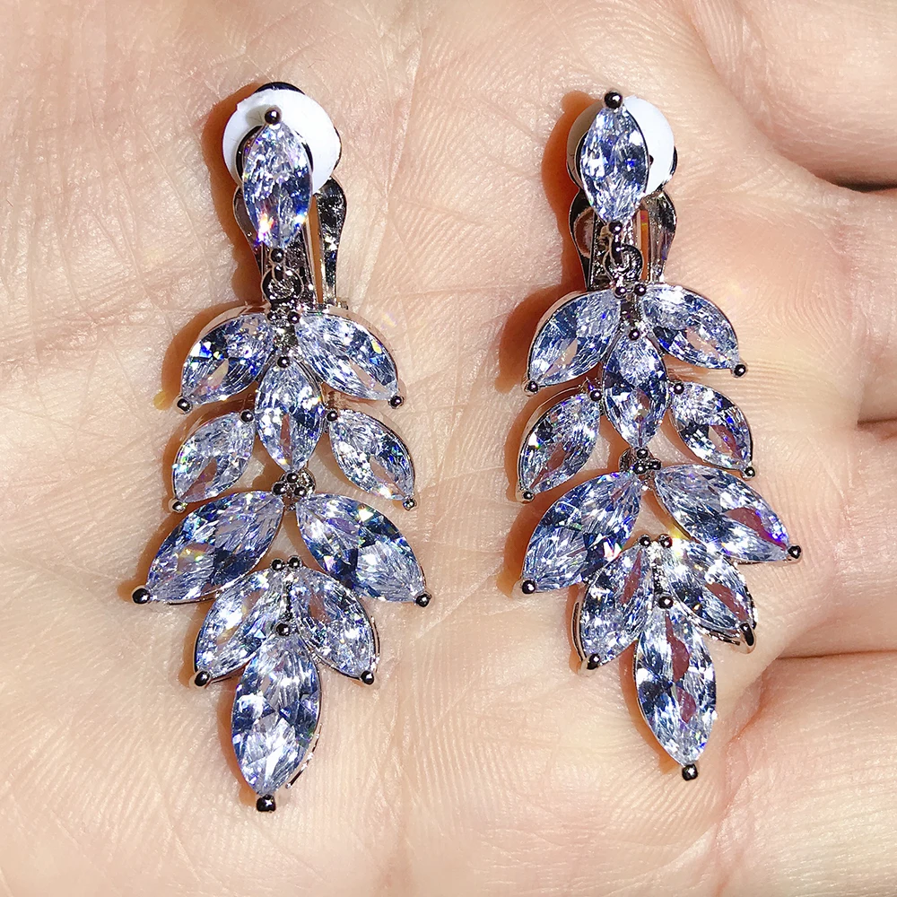 

1 Pair Ear Row Clip Earrings without Piercing Leaves No Pierced Ears Clip Earring Fashion Jewelry AAA Cubic Zirconia