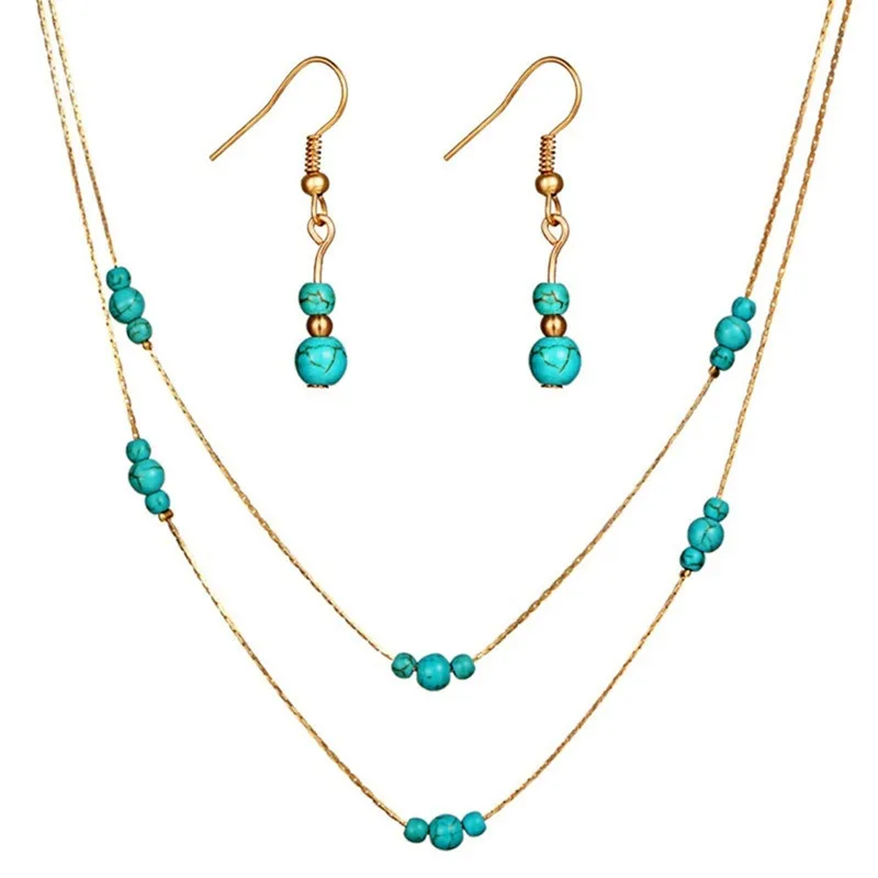 Retro Bohemian Collar Choker Turquoises Beads Jewelery Set Earrings + Necklace Multi-layer Alloy Necklace Ear Hook Earrings
Retro Bohemian Collar Choker Turquoises Beads Jewelery Set Earrings + Necklace Multi-layer Alloy Necklace Ear Hook Earrings