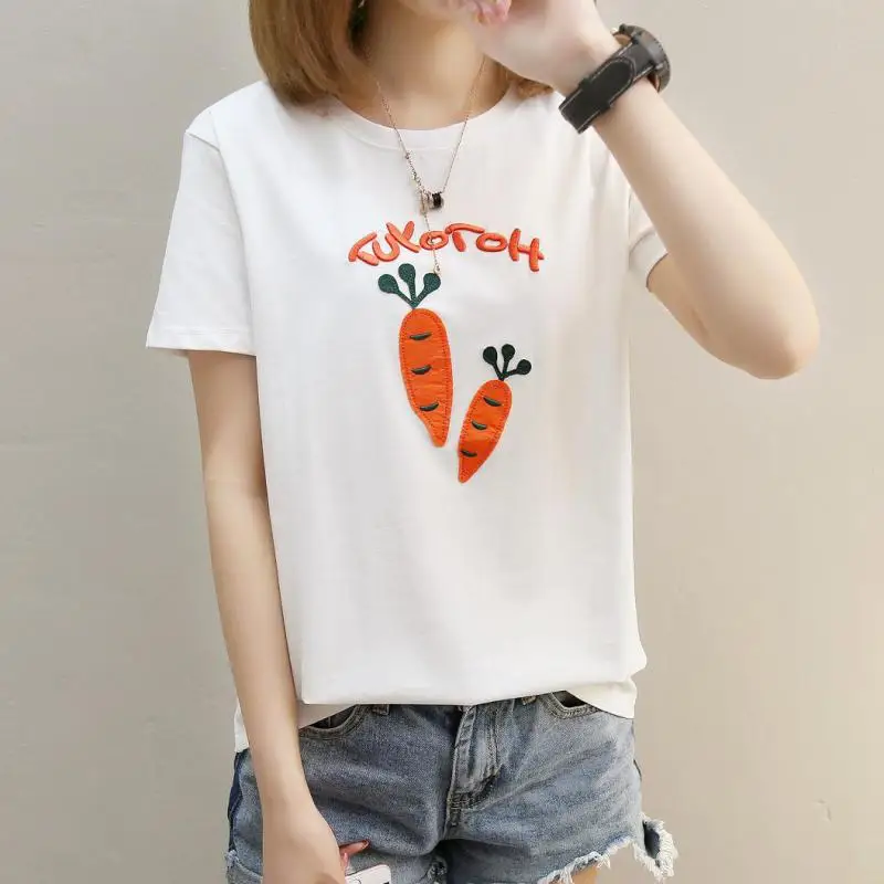 Zuolunouba Summer Tops Casual Cotton Tees Short Sleeve Carrot Embroidery Letter Harajuku O-neck Women T-shirts white
Zuolunouba Summer Tops Casual Cotton Tees Short Sleeve Carrot Embroidery Letter Harajuku O-neck Women T-shirts white
