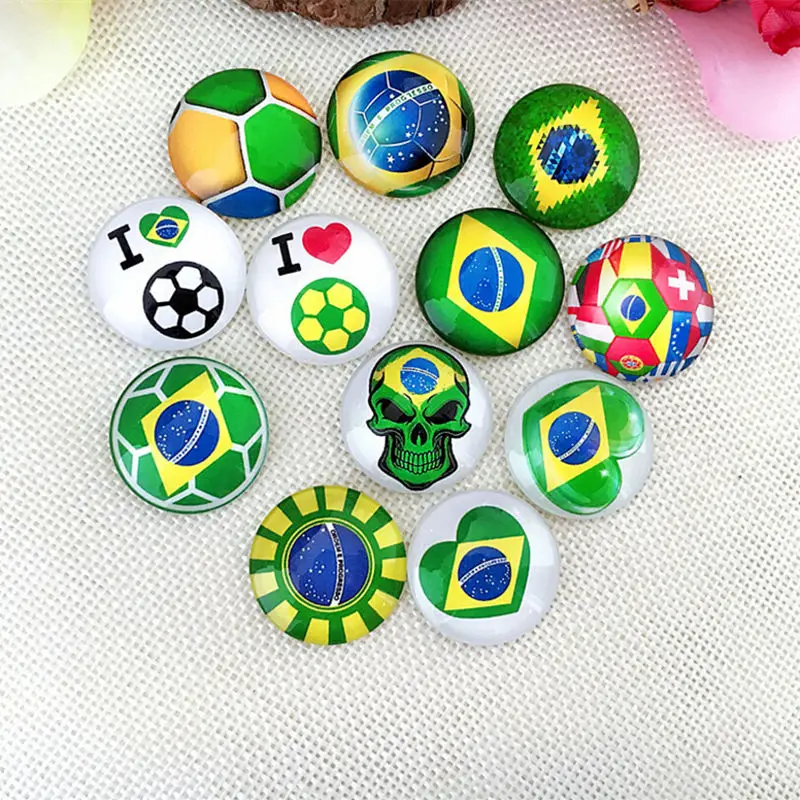 Image 100pcs 18 20 25mm Cartoon soccer Round Glass Cabochon Domes Flat back Glass beads Jewelry Finding Cameo Pendant Settings