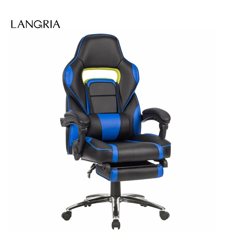 LANGRIA Ergonomic High-Back Faux Leather Racing Style Reclining Computer Gaming Executive Office Chair with Padded Footrest Blue
LANGRIA Ergonomic High-Back Faux Leather Racing Style Reclining Computer Gaming Executive Office Chair with Padded Footrest Blue