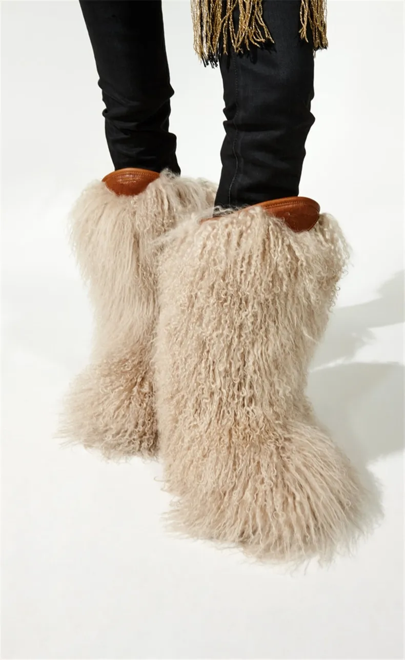 

Winter Warm Fur Ankle Bootie All Fur Around Flat Shoes Black Nude Casual Shoes