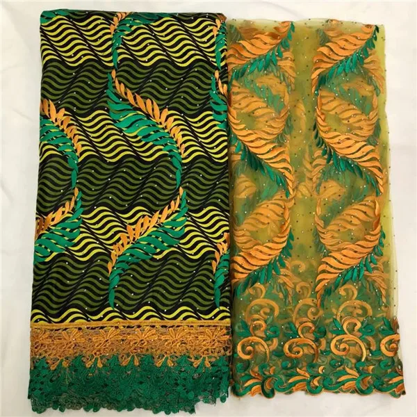 Fashion 6y African embroidery real wax cord lace fabric with 2y French net lace fabric for party dress WNL31
Fashion 6y African embroidery real wax cord lace fabric with 2y French net lace fabric for party dress WNL31