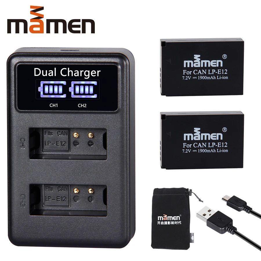 Mamen 2Pcs LP-E12 LPE12 LP E12 Camera Batteries + LCD USB Dual Charger For Canon EOS M100 M 100D Kiss X7 Rebel SL1 EOS M10 DSLR
Mamen 2Pcs LP-E12 LPE12 LP E12 Camera Batteries + LCD USB Dual Charger For Canon EOS M100 M 100D Kiss X7 Rebel SL1 EOS M10 DSLR