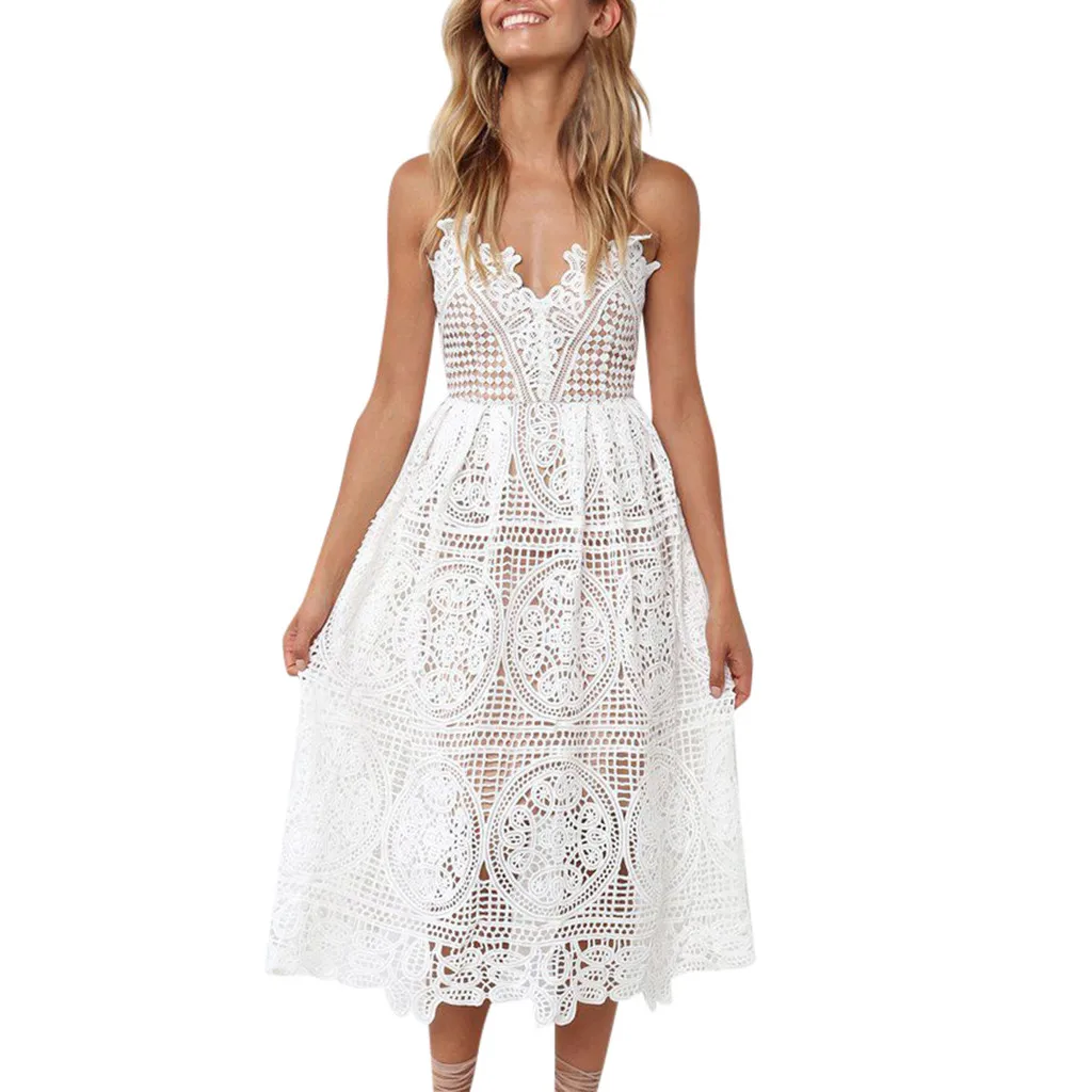 Hollow Out Lace Dress Women Sexy Sleevelss V-Neck Elegant Party Dress Ladies Sumer Spaghetti Strap Backless White Dress #L
Hollow Out Lace Dress Women Sexy Sleevelss V-Neck Elegant Party Dress Ladies Sumer Spaghetti Strap Backless White Dress #L
