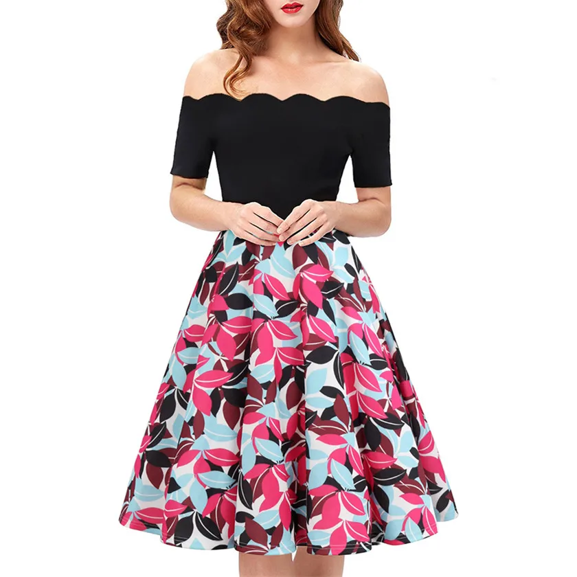 Women Patchwork Floral Print Vintage Dress Casual Slash Neck Off Shoulder Short Sleeve Club A Line Swing Short Dress Summer
Women Patchwork Floral Print Vintage Dress Casual Slash Neck Off Shoulder Short Sleeve Club A Line Swing Short Dress Summer