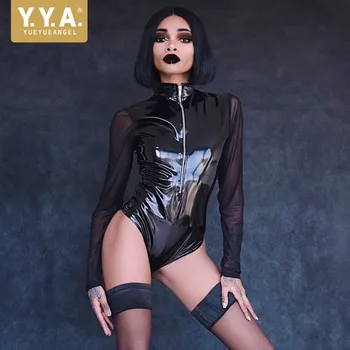 Gothic Womens Mesh Patchwork Patent Leather Long Sleeve Turleneck Body Suit PU Leather Zipper Fly Slim Female Sexy Wear Exotic
Gothic Womens Mesh Patchwork Patent Leather Long Sleeve Turleneck Body Suit PU Leather Zipper Fly Slim Female Sexy Wear Exotic