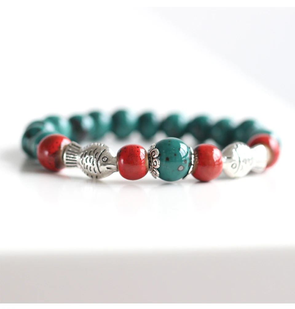Handmade High Temperature Ceramic Creative Bracelet For Women Fish Shape Lucky Bracelets Bead Green String Ceramic Bracelets (5)
