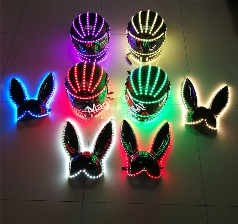 Colorful Led luminescence remote control Rechargeable RGB Luminescent helmet Performing props Rabbit mask Bar Nightclub KTV
Colorful Led luminescence remote control Rechargeable RGB Luminescent helmet Performing props Rabbit mask Bar Nightclub KTV
