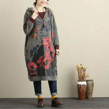 Winter Women Fleece Hooded Dress Ladies Original Retro loose Bat Sleeve Print Robe Female Thick Warm Dress Pullover G11203
Winter Women Fleece Hooded Dress Ladies Original Retro loose Bat Sleeve Print Robe Female Thick Warm Dress Pullover G11203