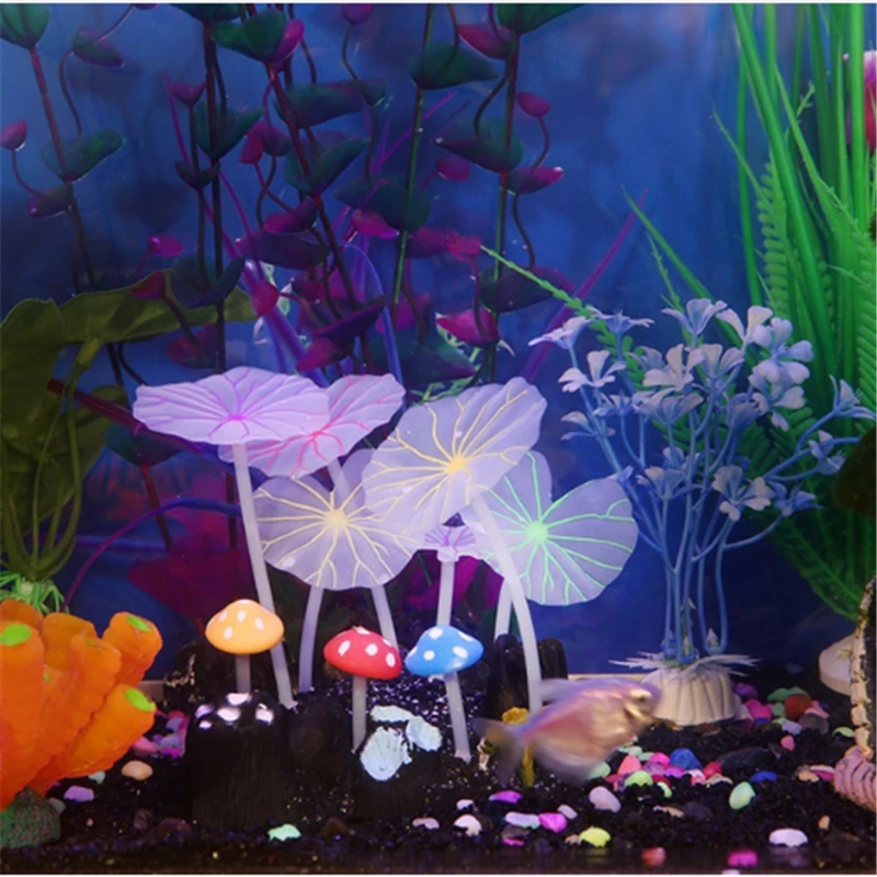 

1pc Aquariums Accessories Artificial Coral Reef Glowing Lotus Leaf Mushroom luminous Stones Fish Tank Decoration with Sucker