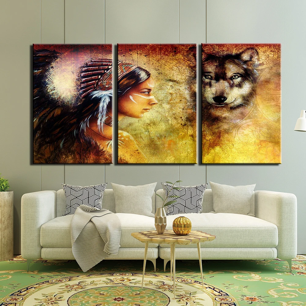 3 piece canvas art Canvas Painting american native tribe warrior wolf Wall decorations for home Art Print living room decor
3 piece canvas art Canvas Painting american native tribe warrior wolf Wall decorations for home Art Print living room decor