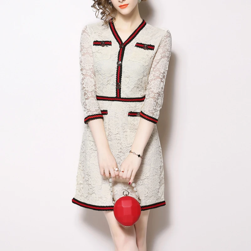 PERHAPS U Small fragrance elegant apricot v neck button zipper empire 3/4 sleeve short mini hit color lace dress autumn D1715
PERHAPS U Small fragrance elegant apricot v neck button zipper empire 3/4 sleeve short mini hit color lace dress autumn D1715