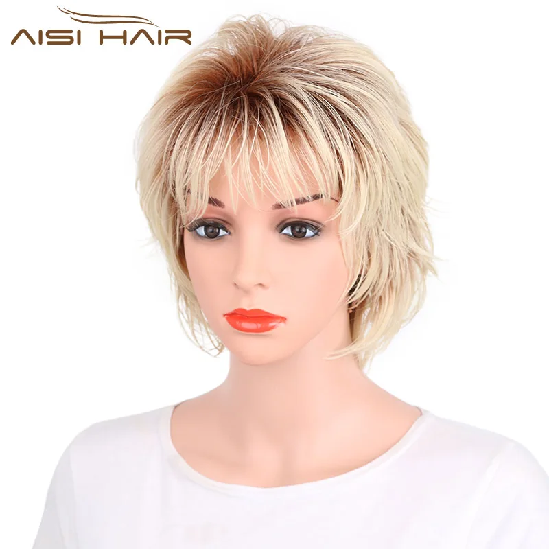Image I s a wig Synthetic Short Wigs for Black Women Ombre Light Blonde Heat Resistant Straight Hair