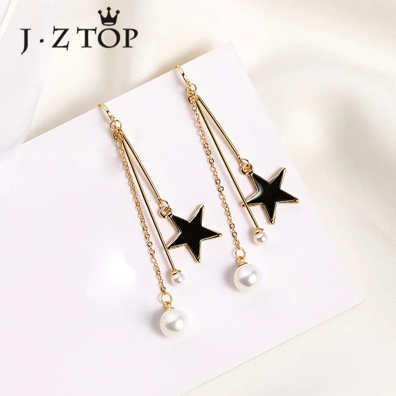 JZTOP Black Star Tassel Drop Earrings Woman Imitation Pearl Five Pointed Star Dangle Earrings Female Fashion Gold Color Jewelry
JZTOP Black Star Tassel Drop Earrings Woman Imitation Pearl Five Pointed Star Dangle Earrings Female Fashion Gold Color Jewelry