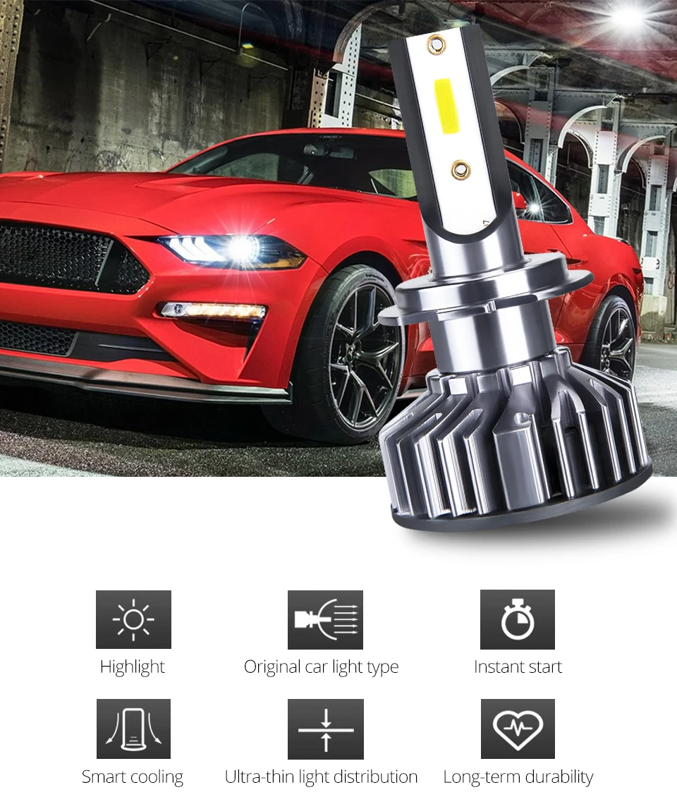 Foxcncar LED H7 3000K 4300K 6500K 8000K H4 LED Car Headlight canbus mini DOB 12V 10000LM 72W H1 H11 H8 9005 HB3 HB4 9006 9012 (1)