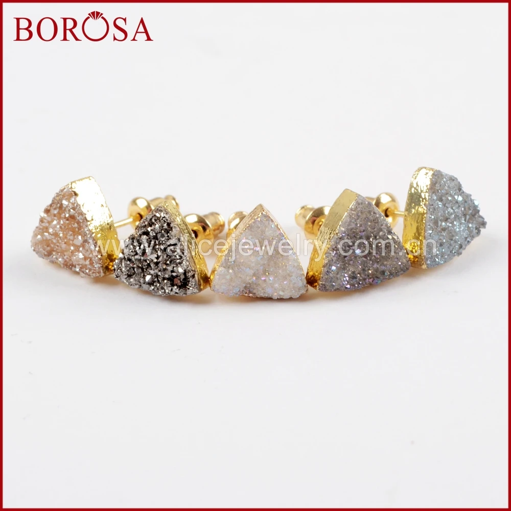 BOROSA 5Pairs New Arrival Gold Color 10mm Triangle Shape Rainbow Druzy Stud Earrings Gems Earring for Women Drusy Jewelry G1530
BOROSA 5Pairs New Arrival Gold Color 10mm Triangle Shape Rainbow Druzy Stud Earrings Gems Earring for Women Drusy Jewelry G1530