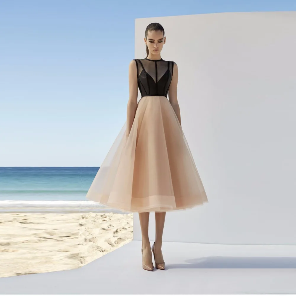 Fashion Black Lace With Champagne Tulle Clothing Sexy Summer Tea Length High Street Lady Formal Party Gown Sleeves Vestidos
Fashion Black Lace With Champagne Tulle Clothing Sexy Summer Tea Length High Street Lady Formal Party Gown Sleeves Vestidos