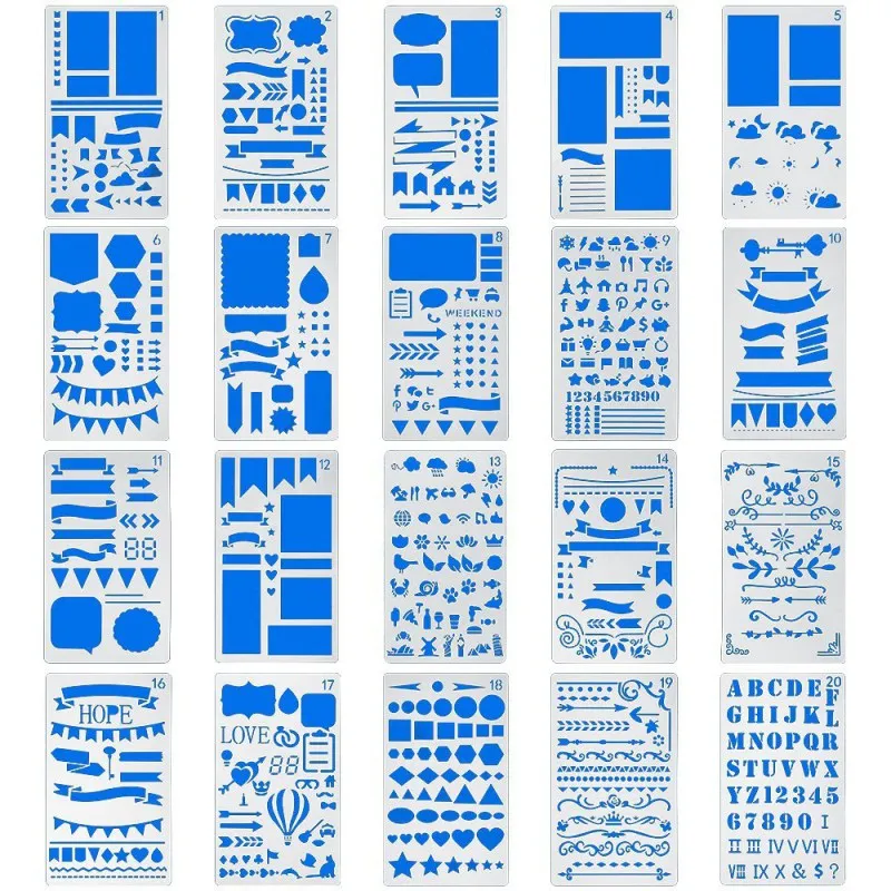 Journal Stencil 20 Pieces 17.8x10.4cm Plastic Planner Stencils Journal/Notebook/Diary/Scrapbook DIY Drawing Template Stencil
Journal Stencil 20 Pieces 17.8x10.4cm Plastic Planner Stencils Journal/Notebook/Diary/Scrapbook DIY Drawing Template Stencil