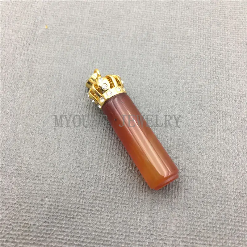 MY0625 Mix Stone Cylinder Pendant Pillar Point With Gold Color Crown Cap Paved Rhinestone And Bail (5)