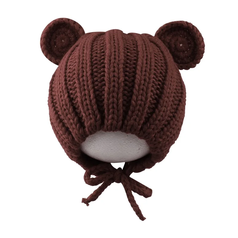 Korean Cute Baby Beanie Hat Knitted Fashion Girls Hat With Ears Lovely Lace Up Boys Hat Warm Autumn Toddler Hat Baby Accessories (10)