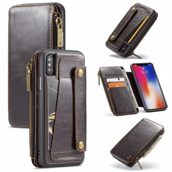

CaseMe Detachable Leather Wallet Case For iPhone 11 Pro Case Zipper Credit Card Slots Cover For iPhone XS Max XR 6 6S 7 8 Plus