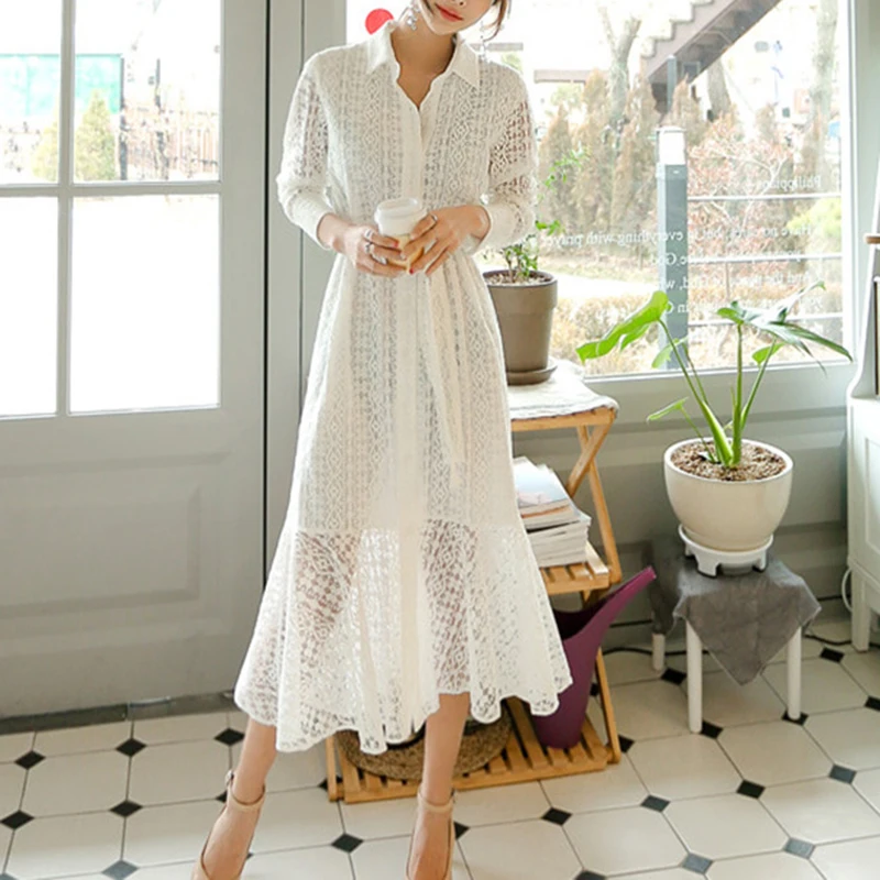 Elegant Lace Shirt Dress Women Full SleeveTurn-down Collar Sash A Line Midi Lace Dress Formal Evening Party Dresses White Dress
Elegant Lace Shirt Dress Women Full SleeveTurn-down Collar Sash A Line Midi Lace Dress Formal Evening Party Dresses White Dress