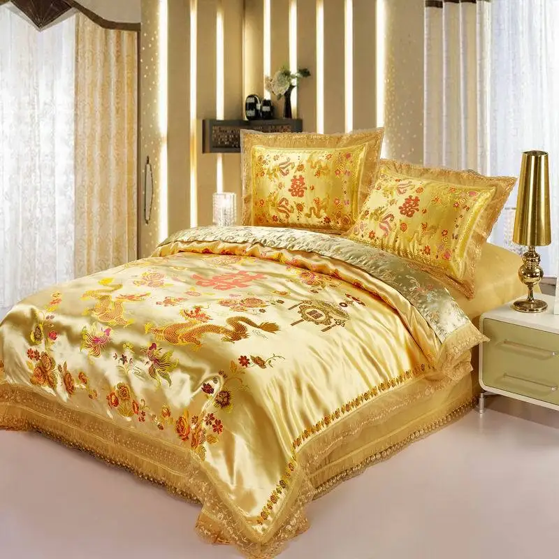 Red satin Dragon/ phoenix chinese Wedding Bedding set print Modern suits Jacquard Bedclothes queen/king size Gold
Red satin Dragon/ phoenix chinese Wedding Bedding set print Modern suits Jacquard Bedclothes queen/king size Gold