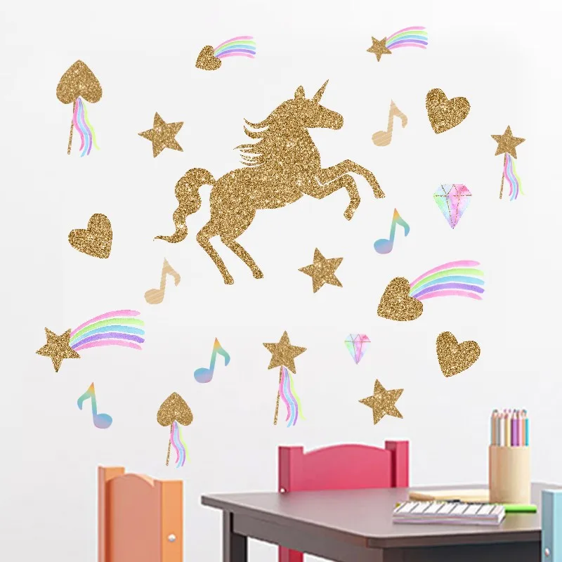 Golden Unicorn Love Heart and Stras Wall Stickers Funny Cartoon Animal Art Wall Decals for Kids Rooms Bedroom Home Decor JH1099
Golden Unicorn Love Heart and Stras Wall Stickers Funny Cartoon Animal Art Wall Decals for Kids Rooms Bedroom Home Decor JH1099