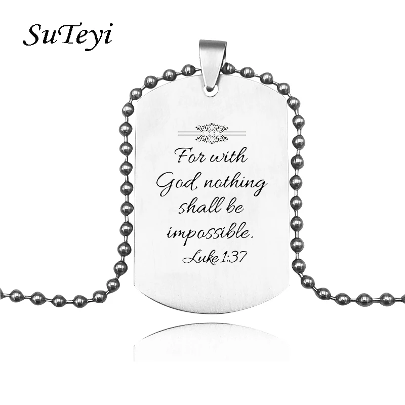 SUTEYI Jesus Bible Quote For With God Nothing Shall Be Impossible Stainless Steel Pendants Necklaces Christian Jewelry Gift
SUTEYI Jesus Bible Quote For With God Nothing Shall Be Impossible Stainless Steel Pendants Necklaces Christian Jewelry Gift